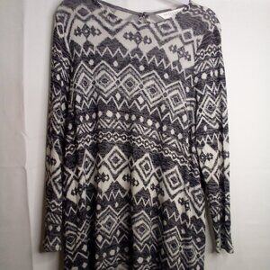 Allison Taylor Shirt Women 1X Long Sleeve Soft Stretch Pattern Gray White